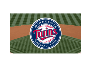 A minnesota twins baseball club logo on top of a field.