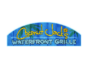 A logo of coconut jack 's waterfront grille.