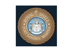 A round logo with the words royal shell port sanibel marina.