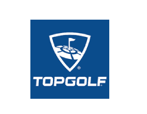 A blue and white logo for topgolf.