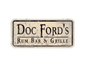 A sign for doc ford 's rum bar and grille.